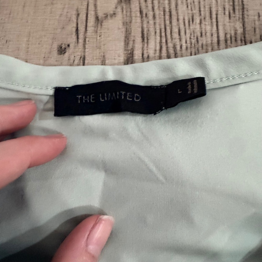 The Limited Women's Large Light Mint Green Sleeveless Ruffle Neck Tie Blouse Top - Picture 3 of 7